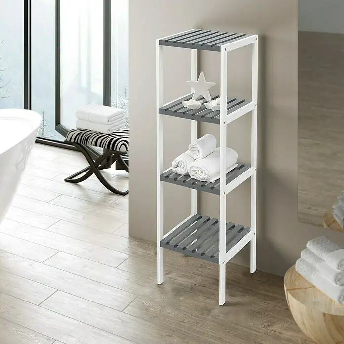 Estantería de baño Nature - L x An x Al: 30 x 34 x 110 cm, Blanco/Gris