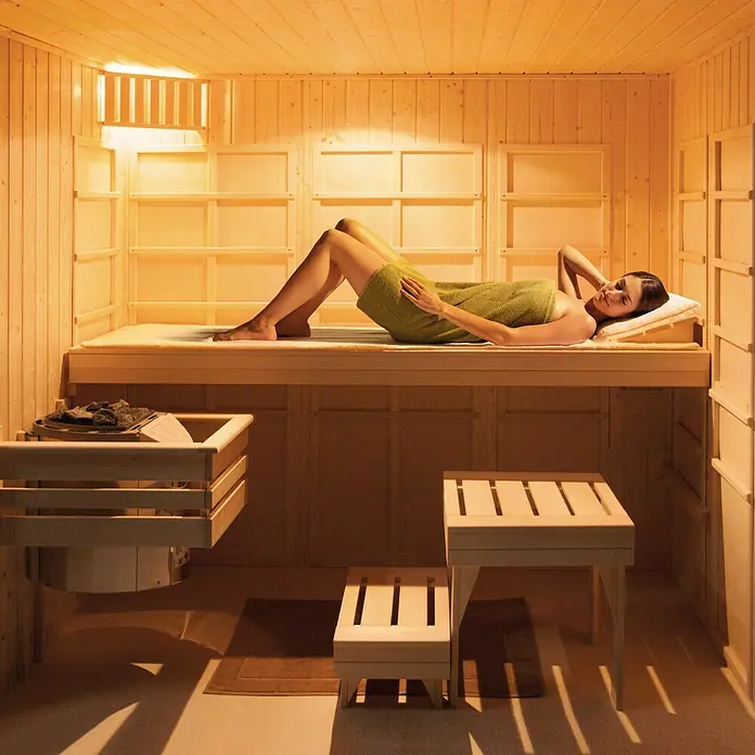 Weka Infrarot-Sauna-Kombikabine Uppsala - Therm-Flächenstrahler + 3,6 kW Bio-Saunaofen, 121 x 212 x 199 cm - Anwendungsbeispiel
