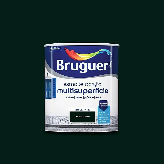 Bruguer Esmalte de color Acrylic multisuperficie - Verde Carruaje, 750 ml, Brillante