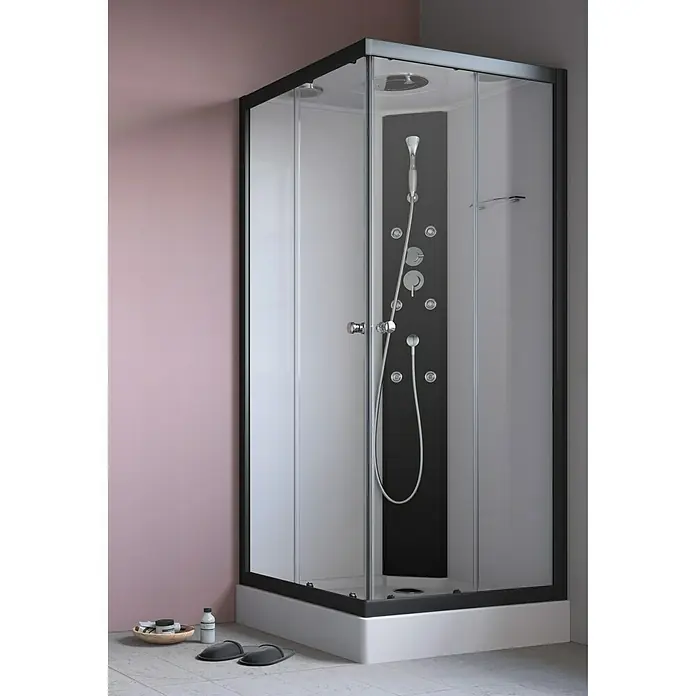GEO Fix Komplettdusche - 90 x 90 x 215 cm, Eckig, Weiß/Schwarz - Vorderansicht