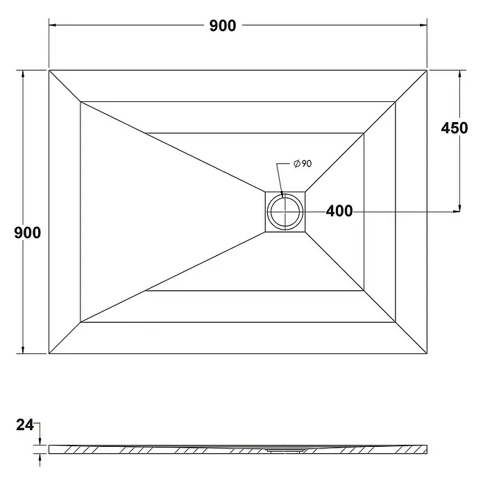 Ottofond Duschwanne Rosario - L x B: 90 x 90 cm, Verbundwerkstoff, Anthrazit