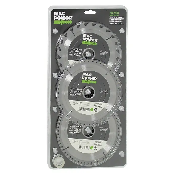 Juego de discos de corte - 185 mm, 3 pzs., Apto para: Madera