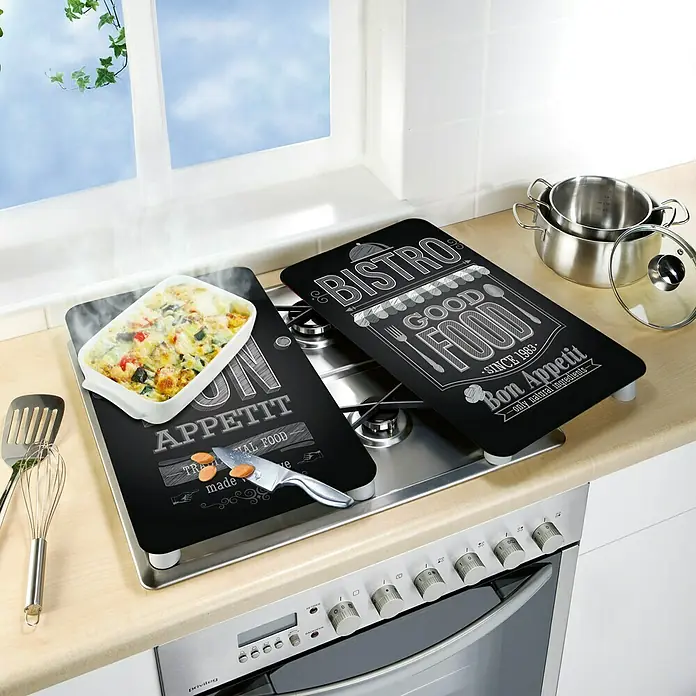Wenko Placa de protección de vidrio Bon appetit - L x An: 52 x 30 cm, Negro - Producto en uso