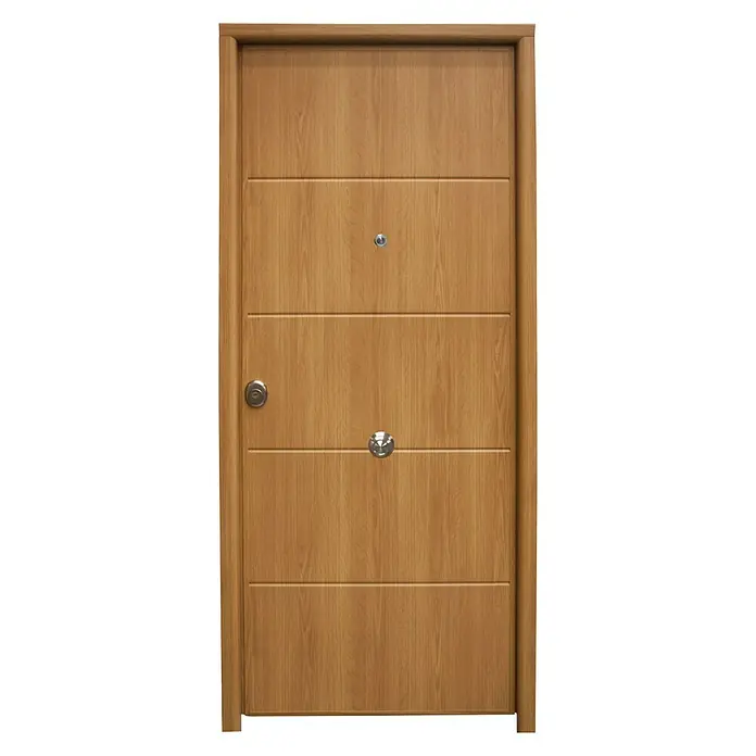 THT Puerta de entrada de seguridad interior Sagacor Ranurado 1105 - 90 x 210 cm, Derecha, Roble claro - Vista frontal