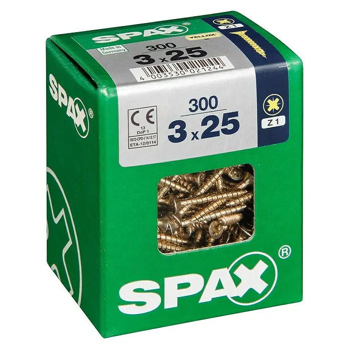 Spax - 3 x 25 mm, Puni navoj, 300 kom. - Pogled s lijeve strane