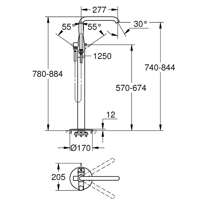 Grohe Essence Wannenstandarmatur - Höhe: 88,4 cm, Chrom, Glänzend