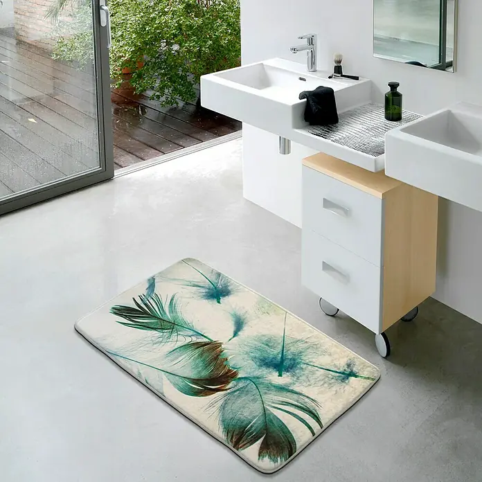 Alfombra para baño Feder - 50 x 80 cm, Verde, Azul, Blanco, Marrón, 100 % poliéster - Foto ambiente