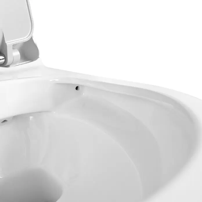 Wand-Dusch-WC Minereal - Spülrandlos, Ohne Spezialglasur, Spülform: Tief, WC Abgang: Waagerecht, Weiß - Detailaufnahme