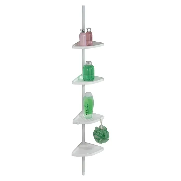 Wenko Teleskop-Eckregal Easy - Höhenverstellung: 78 cm - 265 cm, 4-stöckig, Weiß - Anwendungsbeispiel