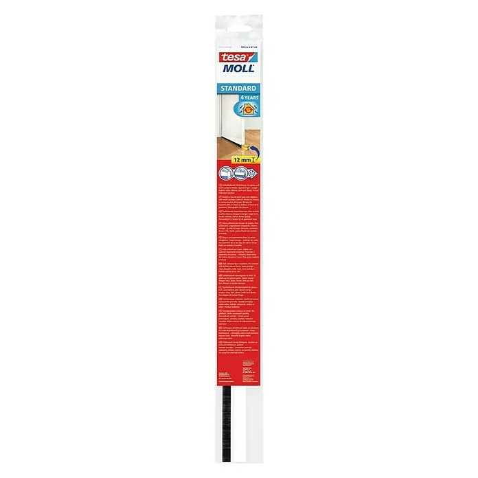 Tesa MOLL Burlete para puerta Estándar - Blanco, 1 m x 37 mm, Apto para: Desajustes de hasta 12 mm de ancho - Vista frontal