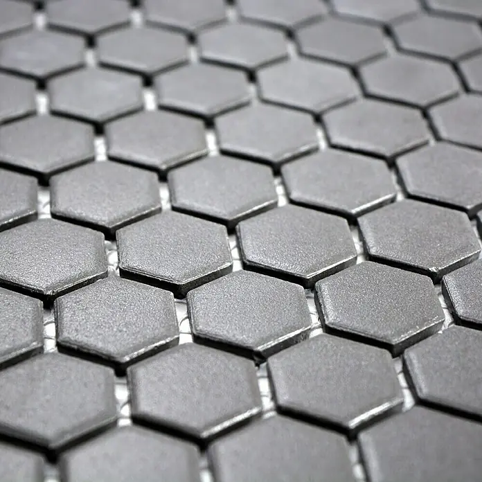 Mosaikfliese Hexagon Uni CU HX089 - 26 x 30 cm, Schwarz, Matt - Detailaufnahme