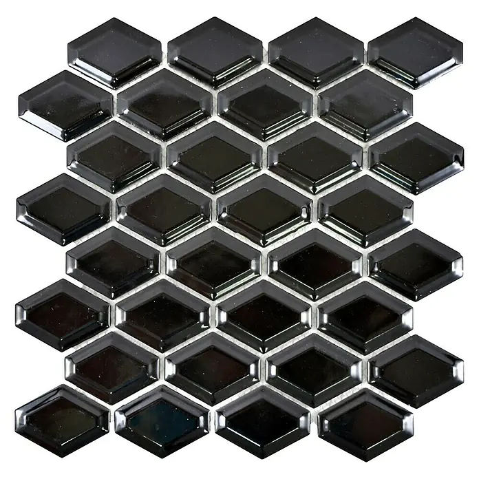 Mosaikfliese Diamant CG MD 5BG - 25,2 x 26,5 cm, Schwarz, Glänzend - Ansicht von oben