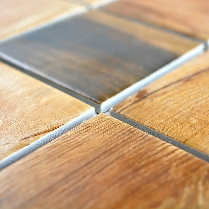 Mosaikfliese Quadrat Holz CIM Q73 WD - 30,6 x 30,6 cm, Braun, Matt - Detailaufnahme