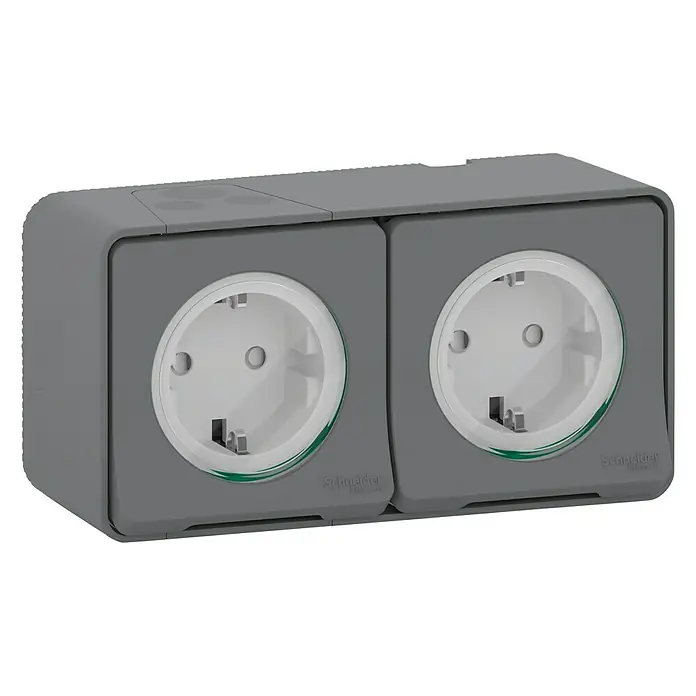 Schneider Electric Enchufe doble Mureva Styl - Gris, 16 A, Montaje en la pared