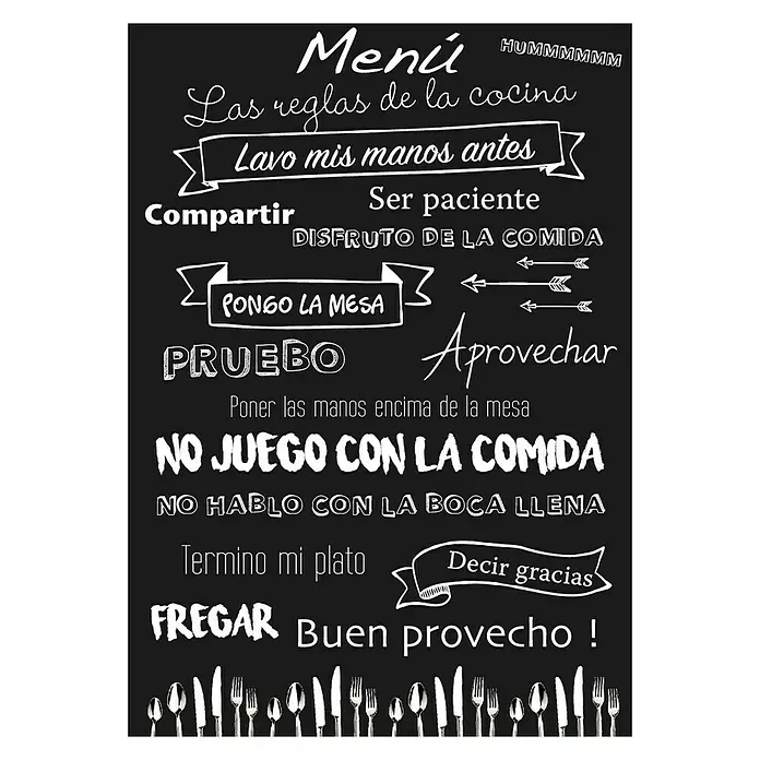 Vinilo de pared Regla cocina - Escrituras, Negro/Blanco, 68 x 48 cm, 1 pieza