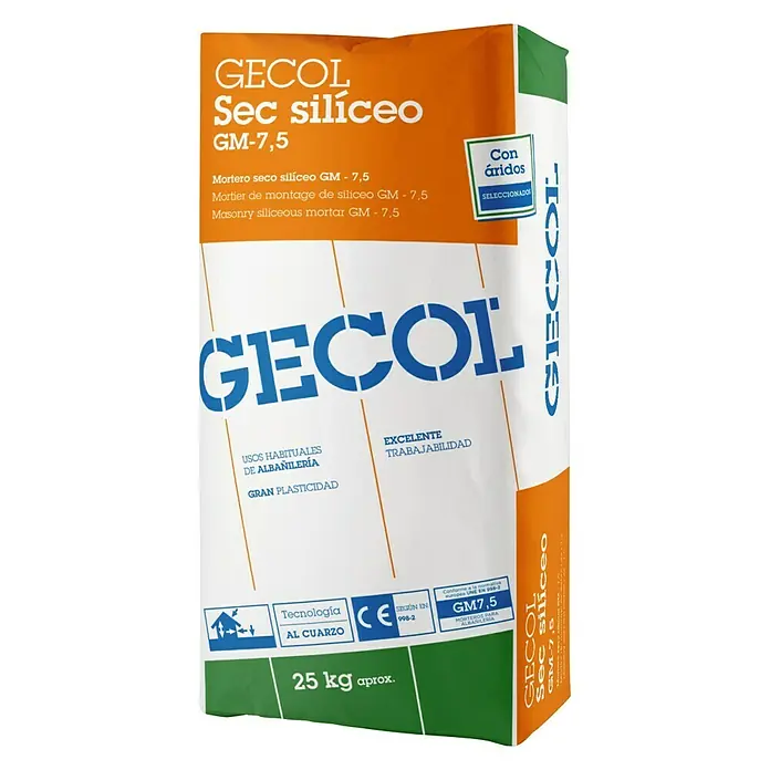 Gecol Mortero de cemento Sec Silíceo GM-7,5 - 25 kg, Gris