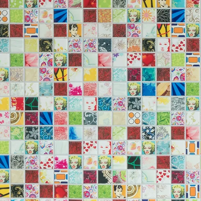Mosaikfliese Quadrat Mix CG STAR - 30 x 30 cm, Mehrfarbig, Glänzend - Vorderansicht