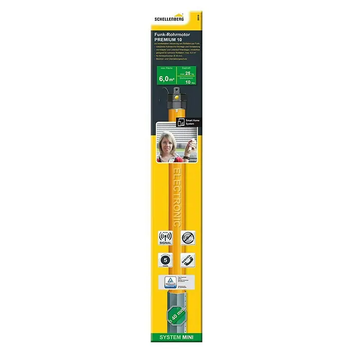 Schellenberg Funk-Rohrmotor Mini Premium 10 - Max. Rollladenfläche: 6 m² bei Kunststoffrollläden, Einbaulänge: 570 mm, Zugkraft: 25 kg