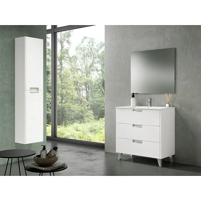 Mueble de lavabo Briseis - L x An x Al: 46 x 80 x 85 cm, Blanco/Cromado, Mate