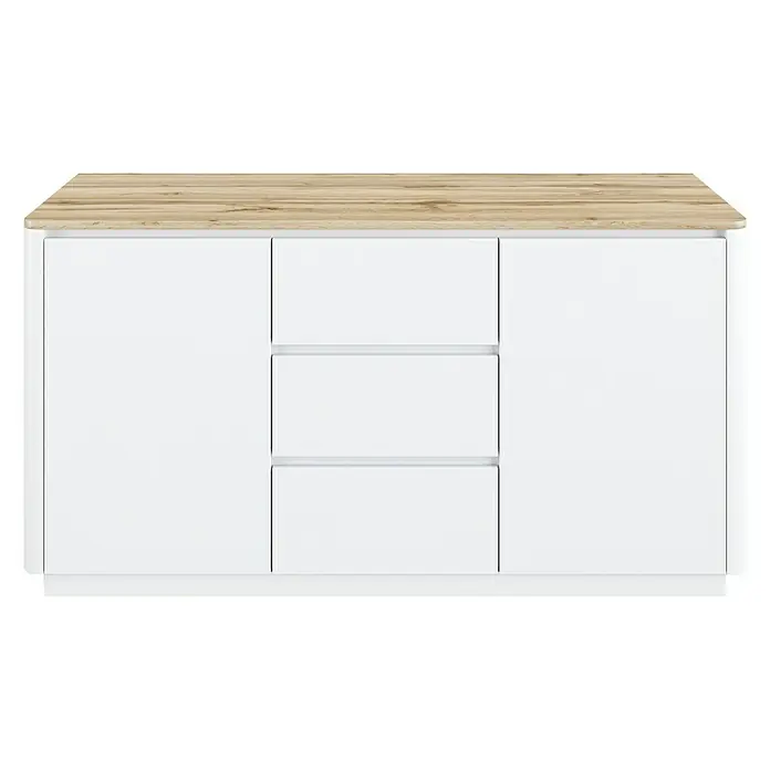 Phönix Arctic Sideboard - L x B x H: 45 x 150 x 77,2 cm, Weiß, Braun, Anzahl Schubladen: 3 Stk., Anzahl Türen: 2 Stk. - Vorderansicht