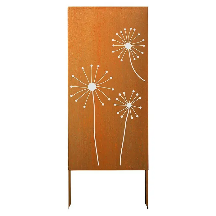 Palatino Space Vertical Sichtschutzelement Stella - 87 x 180 cm, Cortenstahl, Motiv: Blüten, Edelrost - Vorderansicht