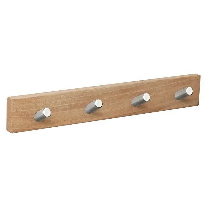 Nesu Perchero 9400 - L x An x Al: 40 x 6 x 1,6 cm, Número de ganchos: 4 ud., Natural/Plateado