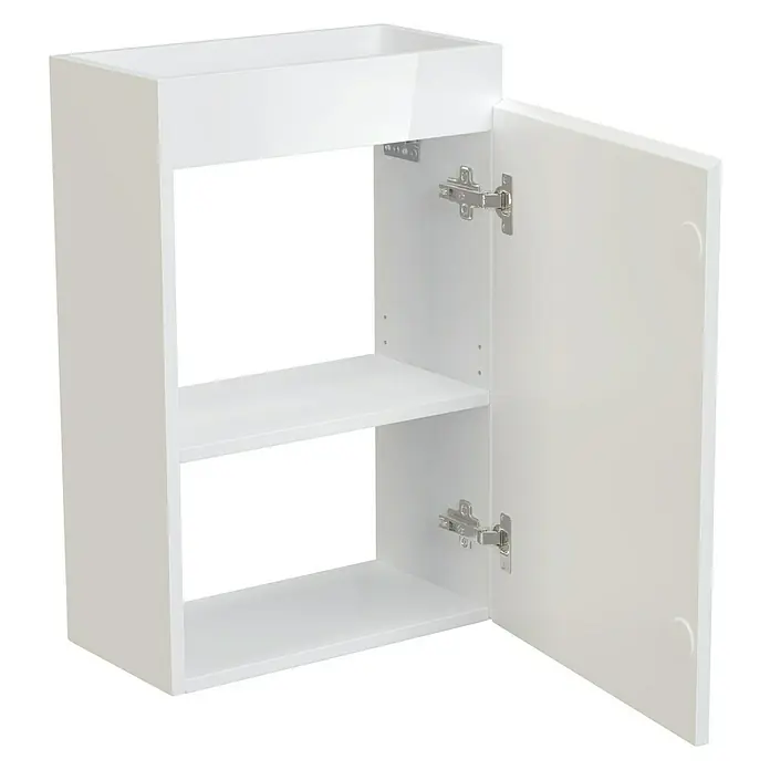 Camargue Espacio Kupaonski ormarić za nasadni umivaonik - 40 x 22 x 60 cm, 1 vrata, Gama bijela sjaj - Pogled sprijeda