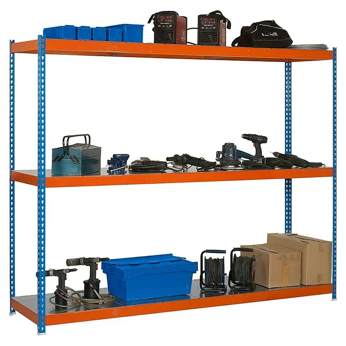 Simonrack Simonforte Estantería para cargas pesadas Metal - L x An x Al: 90 x 150 x 200 cm, Capacidad de carga: 600 kg/balda, Número de baldas: 3 ud., Azul/Naranja