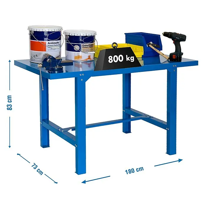 Simonrack Simonwork Banco de trabajo BT6 Metalic - L x Al: 73 x 83 cm, Ancho: 180 cm, Capacidad de carga: 800 kg, Azul