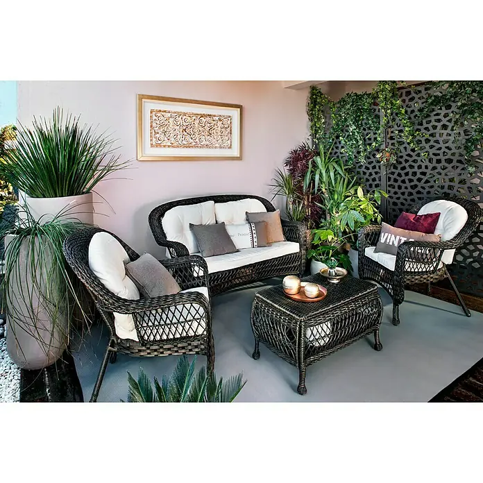Sunfun Loungemöbel-Set Savannah - 4 -tlg., Dunkelbraun, Beige