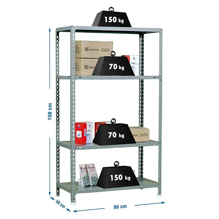 Simonrack Simonclick Estantería metálica Ecoclick Mini - L x An x Al: 50 x 80 x 150 cm, Número de baldas: 4 ud., Gris