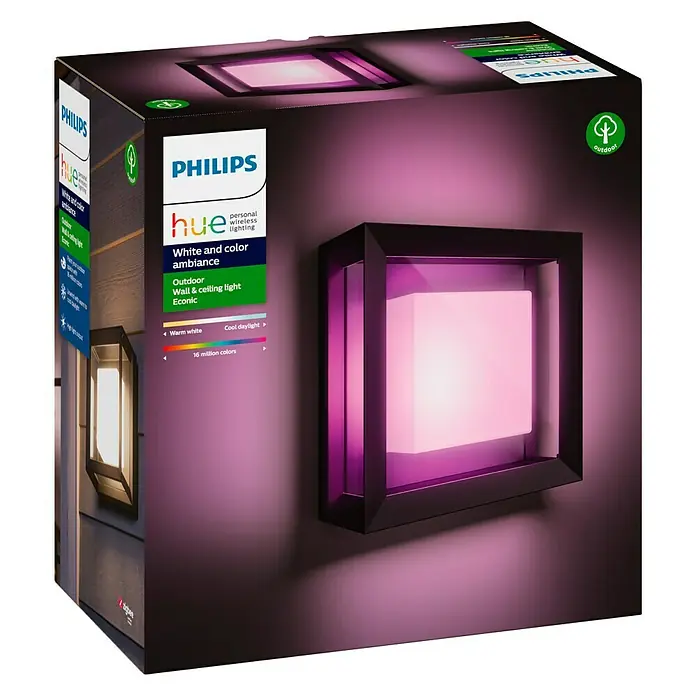 Philips Hue LED-Außenwandleuchte White & Color Ambiance Econic Quadratisch - 15 W, 11,5 x 26 x 26 cm, Schwarz, IP44