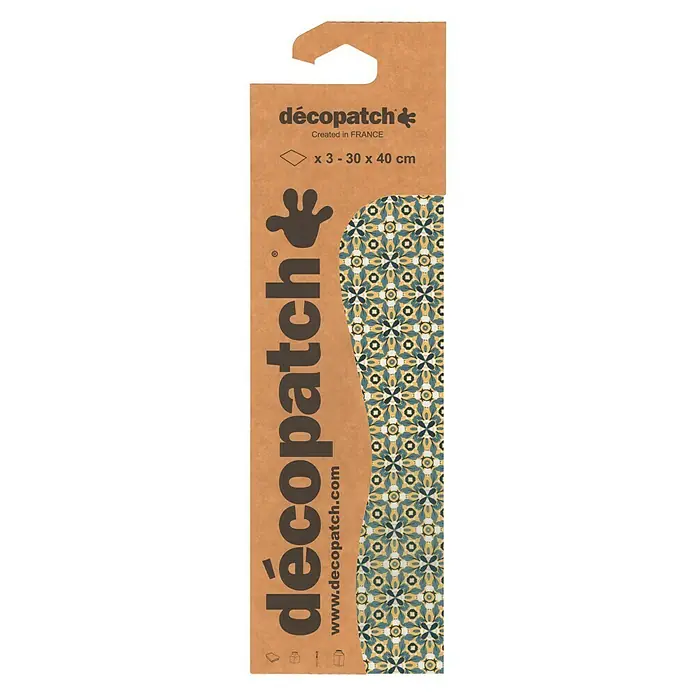 Décopatch Papel decorativo Baldosa - Verde, 3 ud., 40 x 30 cm