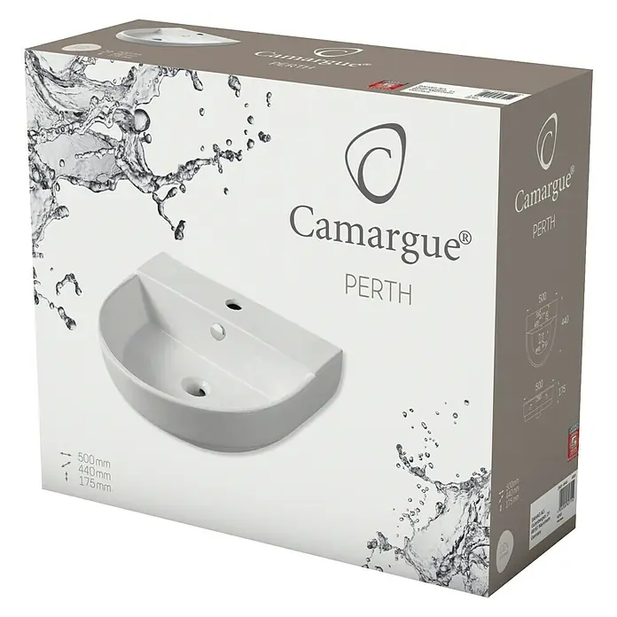Camargue Nadgradni umivaonik Perth - Š x D: 50 x 44 cm, Bez posebne glazure, Rupa za slavinu: Sredina, S preljevom, Bijela boja