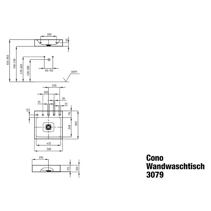 Kaldewei Waschtisch Cono - 50 x 50 cm, Mit schmutzabweisender Glasur, Hahnloch: Mitte, Ohne Überlauf, Weiß