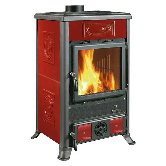 La Nordica Kaminofen Rosella R1 - 8,8 kW, Raumheizvermögen: 252 m³, Verkleidung: Keramik, Schwarz/Bordeaux - Linke Seitenansicht