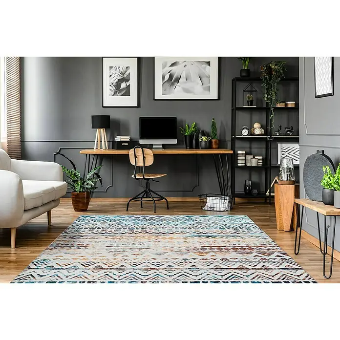 Kayoom Flachgewebeteppich Galaxy - Blau/Braun, 290 x 200 cm, 100 % Polyester - Stimmungsaufnahme