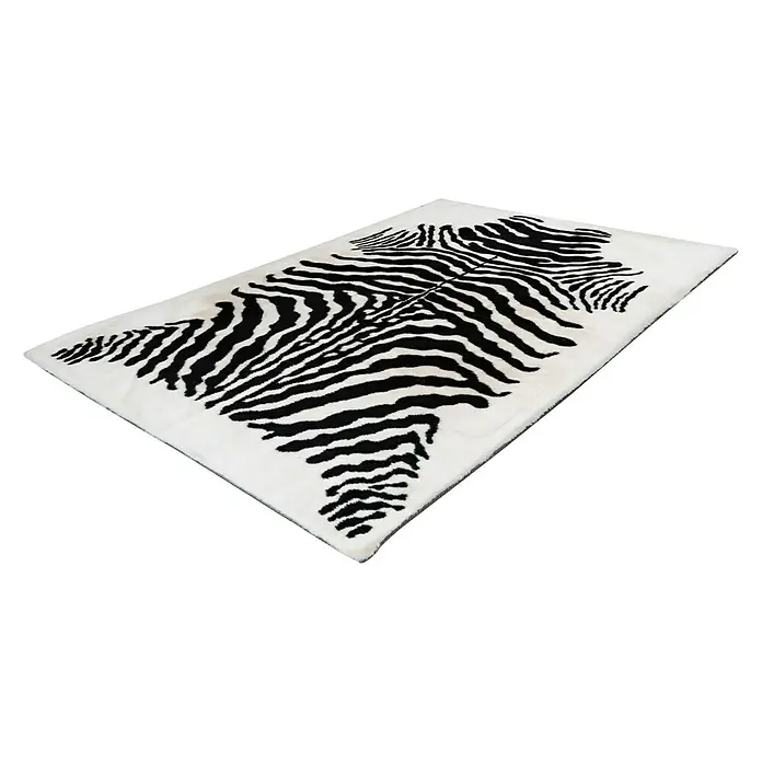 Kayoom Hochflorteppich Zebra - Weiß/Schwarz, 230 x 160 cm, 100 % Polyester - Rechte Seitenansicht