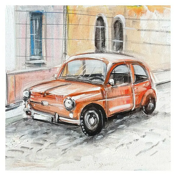 Cuadro pintado a mano - Coche rojo, An x Al: 40 x 40 cm