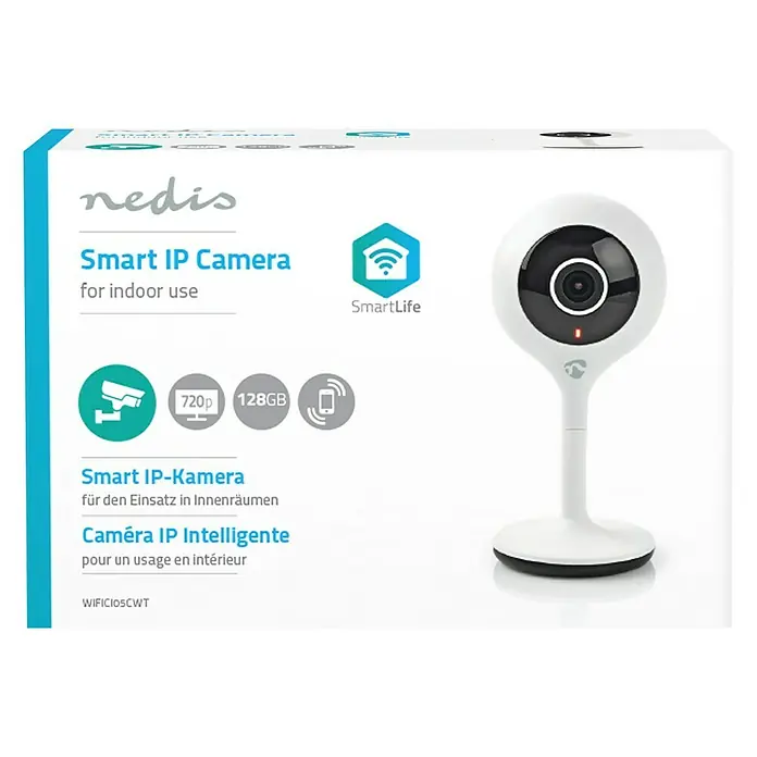 Nedis Smartlife IP-Innenkamera - Weiß, Netzbetrieben, 1.280 x 720 Pixel - Vorderansicht