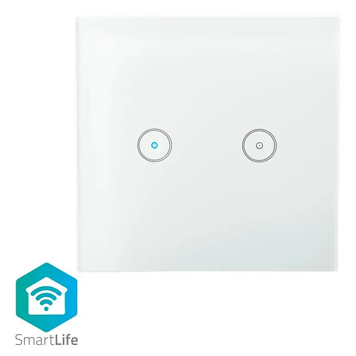 Nedis Smartlife Funk-Lichtschalter - 2-fach, Weiß, Max. Anschlussleistung: 300 W - Vorderansicht