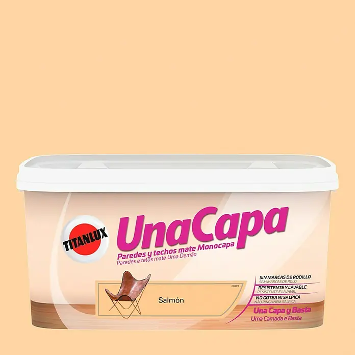 Titanlux Una Capa Pintura para paredes - Salmón, 4 l, Mate