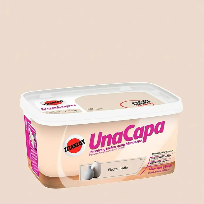 Titanlux Una Capa Pintura para paredes - Piedra medio, 4 l, Mate