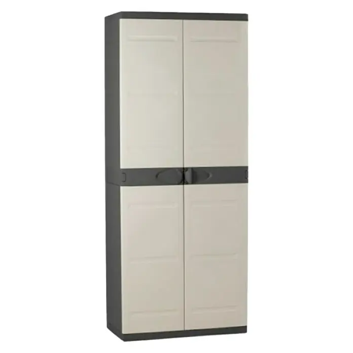 Plastiken Titanium Armario de PVC escobero - L x An x Al: 44 x 70 x 176 cm, Capacidad de carga: 20 kg/balda, Gris/Negro