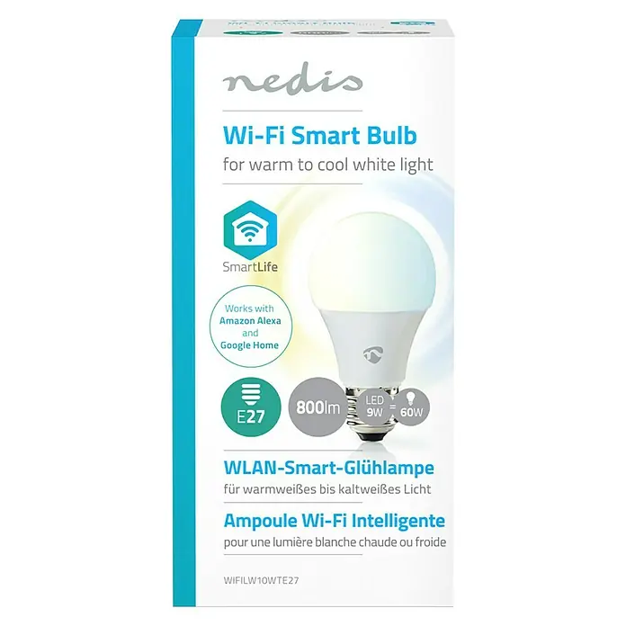 Nedis Smartlife LED-Leuchtmittel - 1 Stk., E27, 9 W, Einstellbare Farbtemperatur, Dimmbar - Vorderansicht