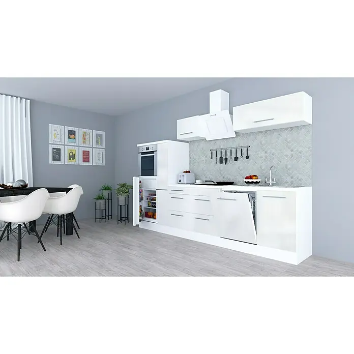 Respekta Premium Küchenzeile RP310HWWBO - Breite: 310 cm, Mit Elektrogeräten, Weiß Hochglanz - Stimmungsaufnahme