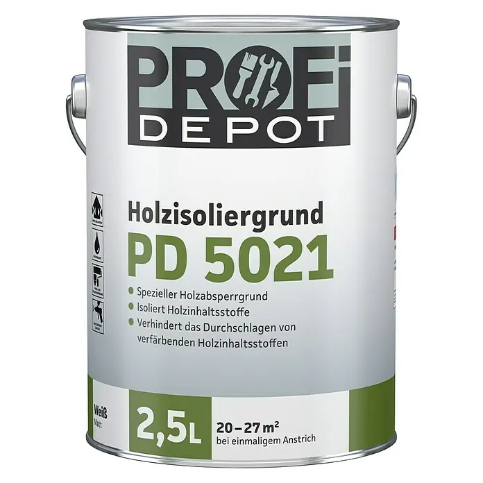 Profi Depot PD Holzisoliergrund PD 5021 - Weiß, 2,5 l - Vorderansicht