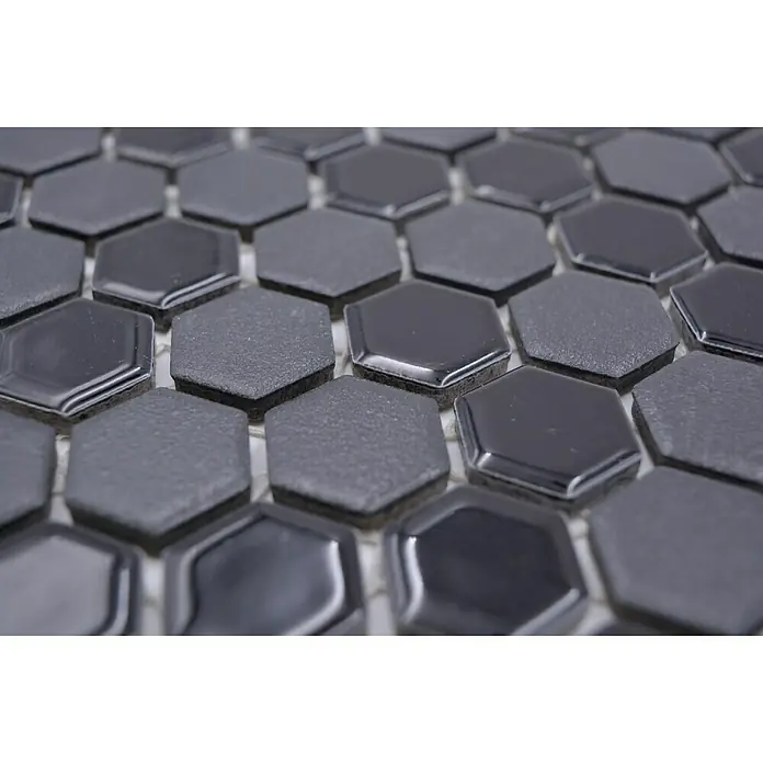 Mosaikfliese Hexagon Mix HX 06029 - 26 x 30 cm, Schwarz, Matt - Detailaufnahme