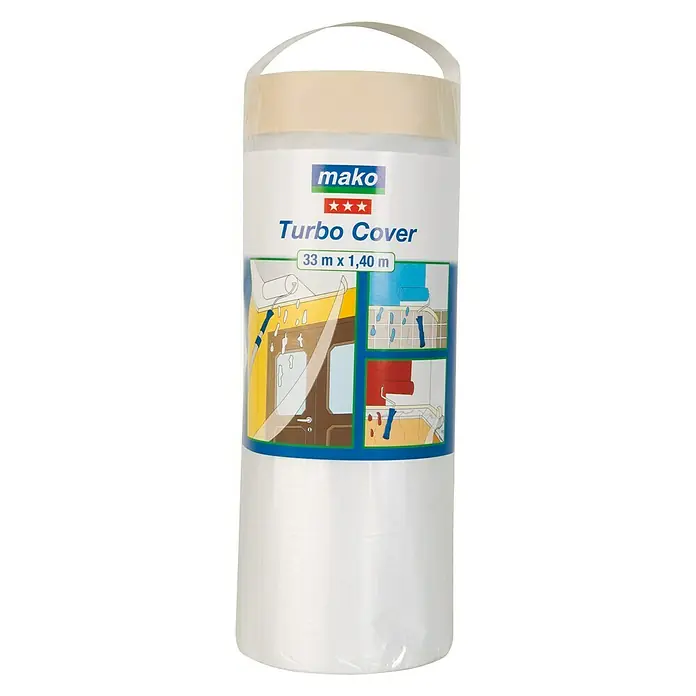 Mako Abdeckfolie Turbo Cover - Ersatzrolle, 1,4 x 33 m, Einseitiger Kreppkleberand