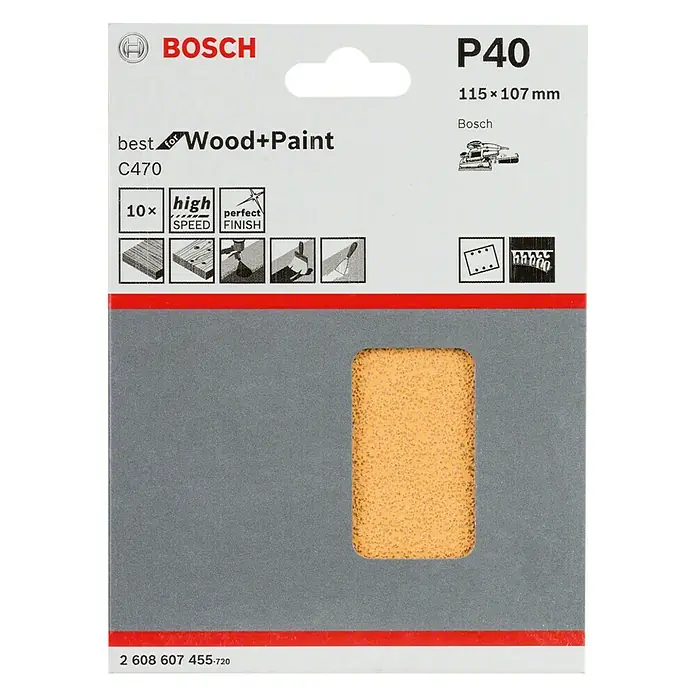 Bosch Professional Schleifblatt-Set C470 Best for Wood and Paint - 10 Stk., Körnung: 40 - Vorderansicht
